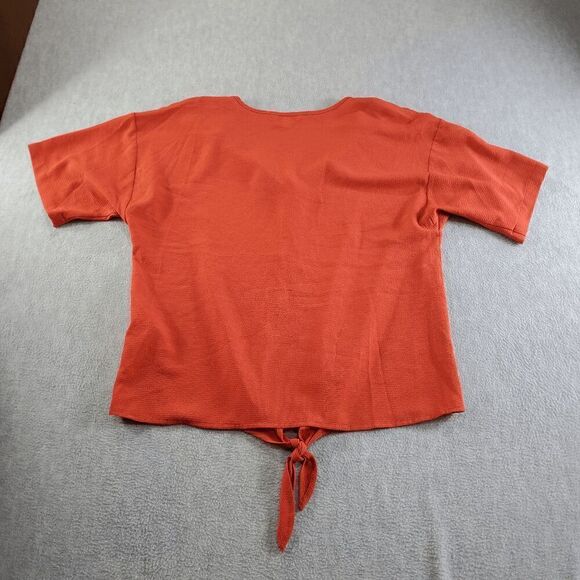 Counterparts Top Womens Medium Orange Blouse Short Sleeve Knot Hem Button Front - Picture 8 of 9